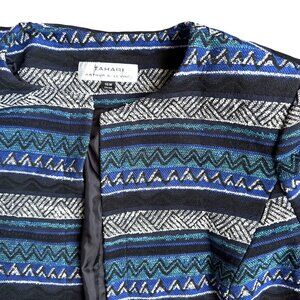 Tahari Womens Open Front Jacket 16W‎ Blue Geometric Pattern Tapestry Work Career